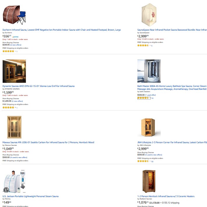 Amazon sauna search